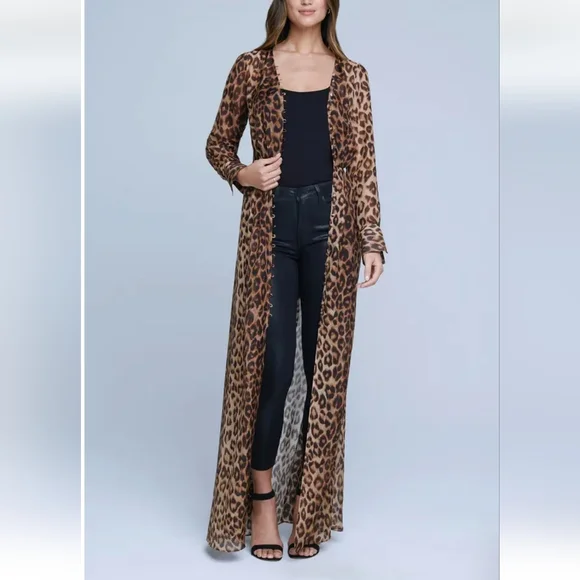 L'AGENCE Callum Leopard Print Sheer Silk Maxi Dress NWOT - Picture 5 of 11